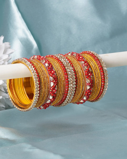 Red Gold Silk Thread Bangle Set