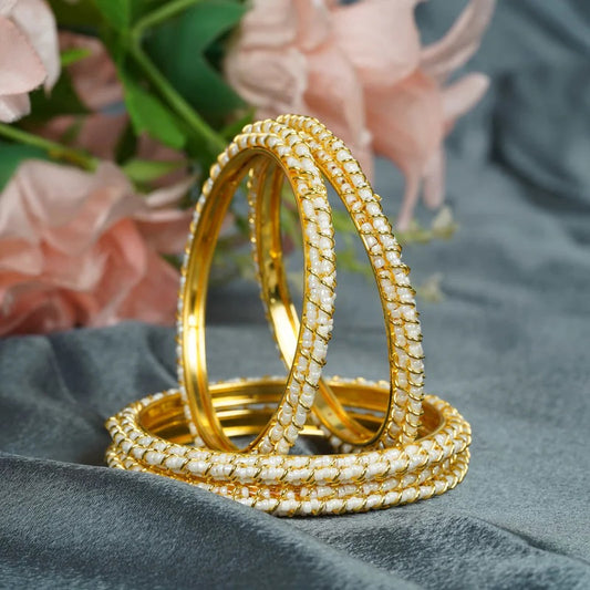 Ivory Pearl Gold Plated Wedding Bangles Set