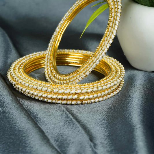 Ivory Pearl Gold Plated Bridal Bangles Set