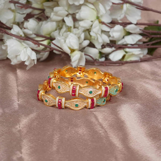 Ivory Enamel Kundan Gold Plated Bridal Bangles Set | Wedding Bangles