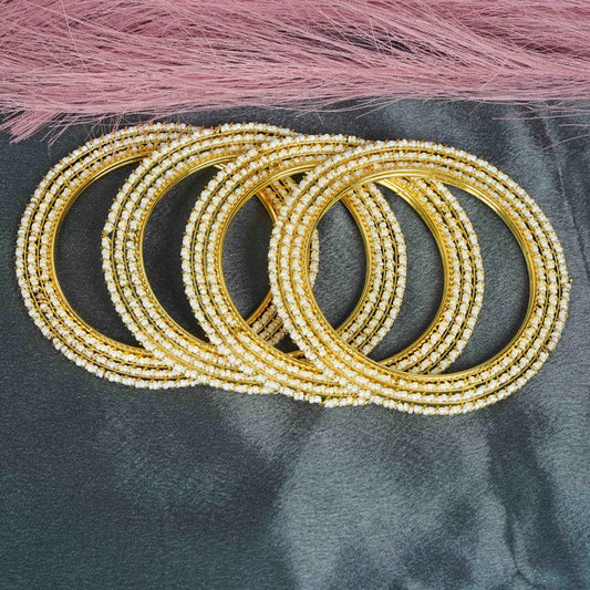Ivory Pearl Gold Plated Bridal Bangles Set