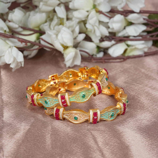 Ivory Enamel Kundan Gold Plated Bridal Bangles Set | Wedding Bangles