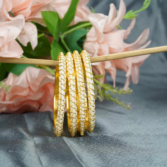 Ivory Pearl Gold Plated Wedding Bangles Set