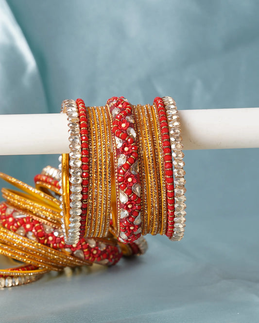 Red Gold Silk Thread Bangle Set