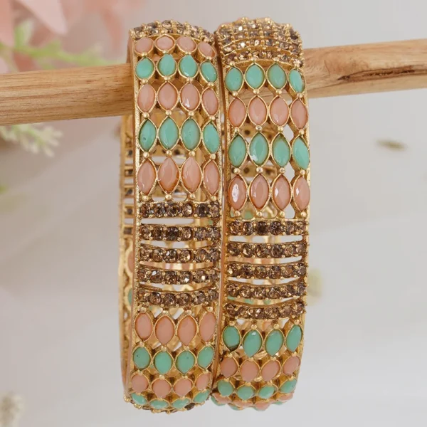 alloy colourful beads gold plated bangle set - Image 3