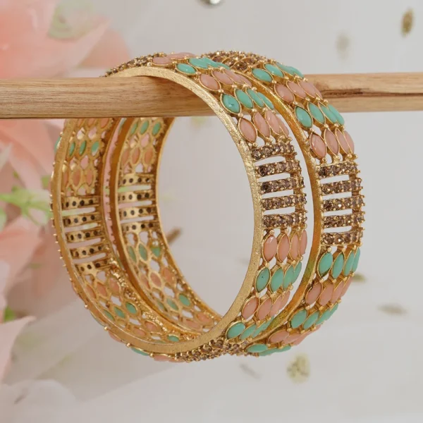 alloy colourful beads gold plated bangle set - Image 2