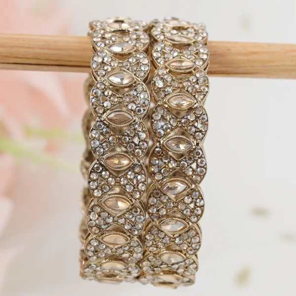 Gold-Plated Kundan Studded Alloy Antique Bangles - Image 2