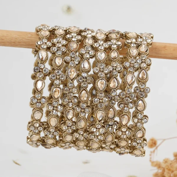 set of 8 antique gold plated stone bangles - Image 4