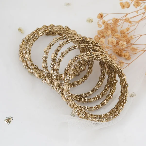 Set of 8 Antique Gold-Plated Stone Bangles - Bellabangles