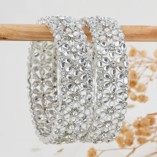 flower silver kundan bangles - Image 3