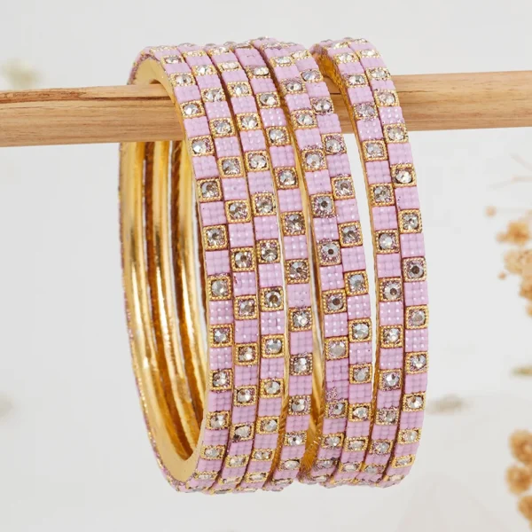 pair of 8 pink beads with Stone Studded bangles - Image 3