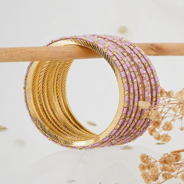 pair of 8 pink beads with Stone Studded bangles - Image 2