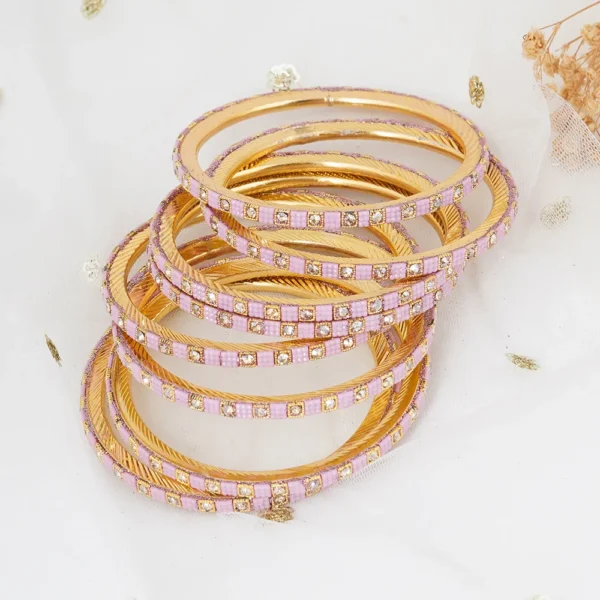 Pair of 8 Pink Beads with Stone-Studded Bangles