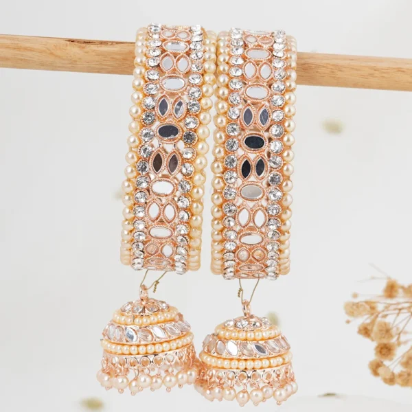 Rose Gold Mirror Jhumka Bangles - Image 3