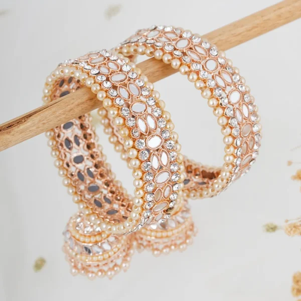 Rose Gold Mirror Jhumka Bangles - Image 2