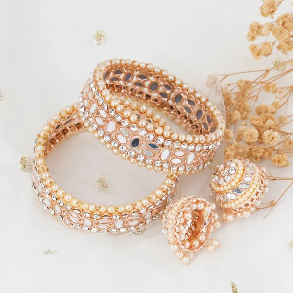 Rose Gold Mirror Jhumka Bangles - Bellabangles
