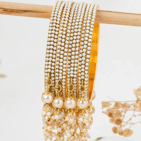 SET OF 4 GOLD PLATED PEARL LATKAN BANGLES - Image 3