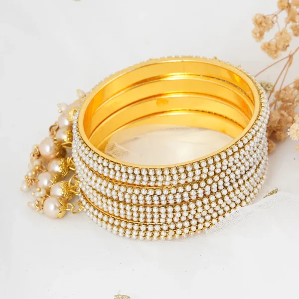 Gold-Plated Pearl Latkan Bangles - Bellabangles