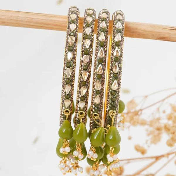 Gold Plated Green latkan Bangle 4 Pcs Set - Image 3