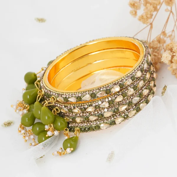 Gold Plated Green Latkan Bangle Set