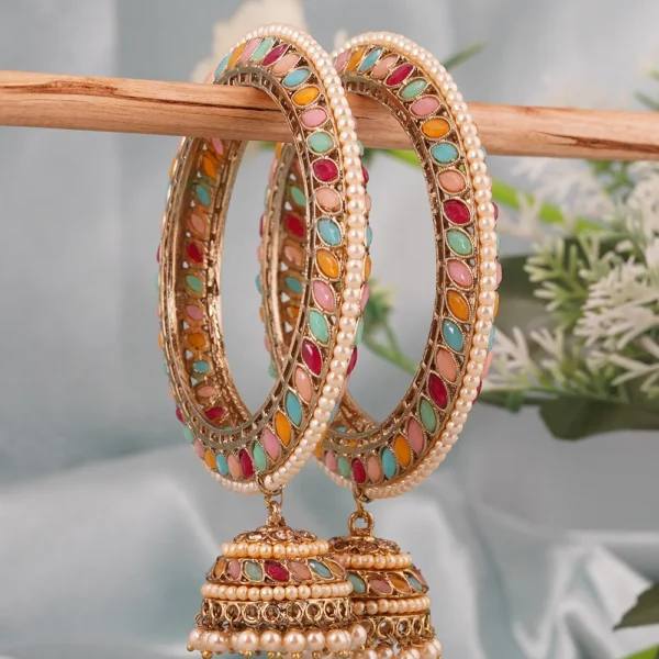 pair of multicolour beads golden bangdi bangles - Image 2