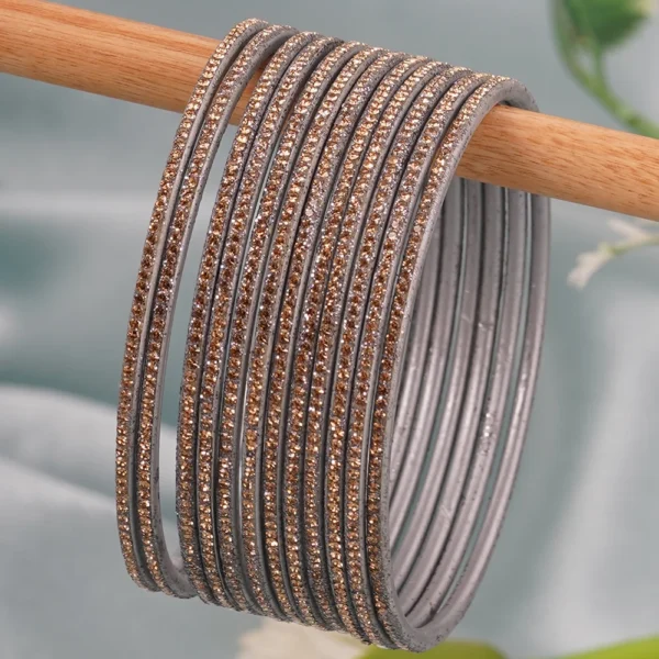 Set Of 12 golden gemstone silver metal base bangle - Image 3