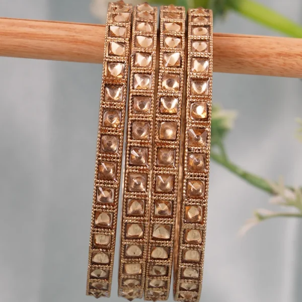 Set Of 4 Gold-Plated & Kundan-Studded Bangles - Image 3