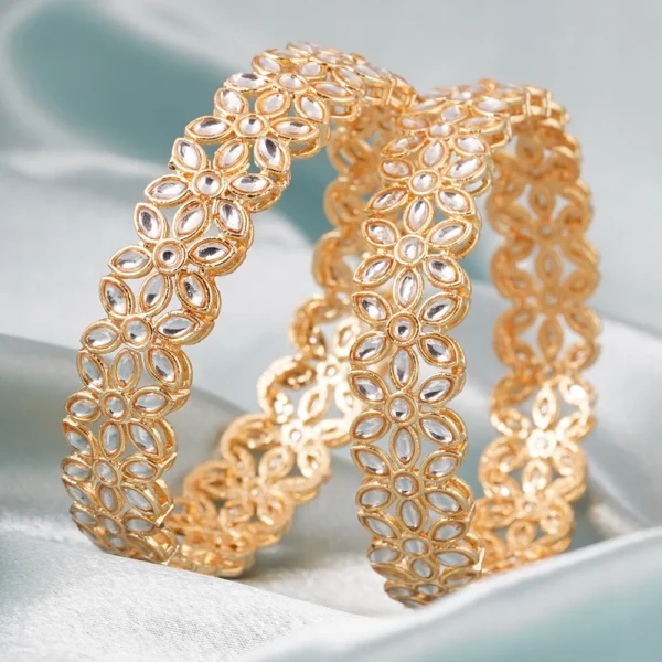 Gold Plated Floral Kundan Kada Bangle