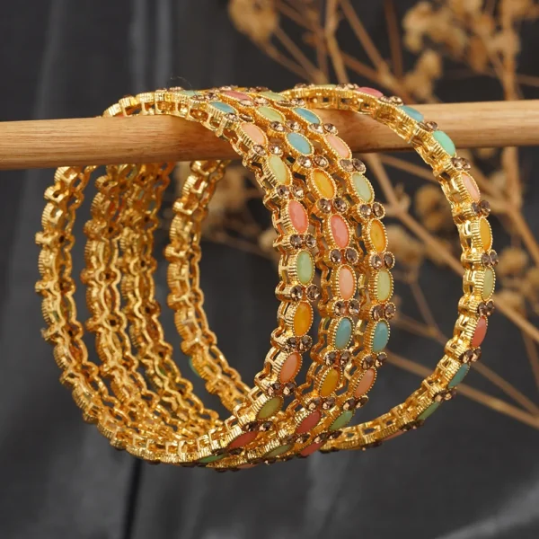 set of 4 Gold Plated Bangles with Vibrant Stones -Bellabangles - Image 2