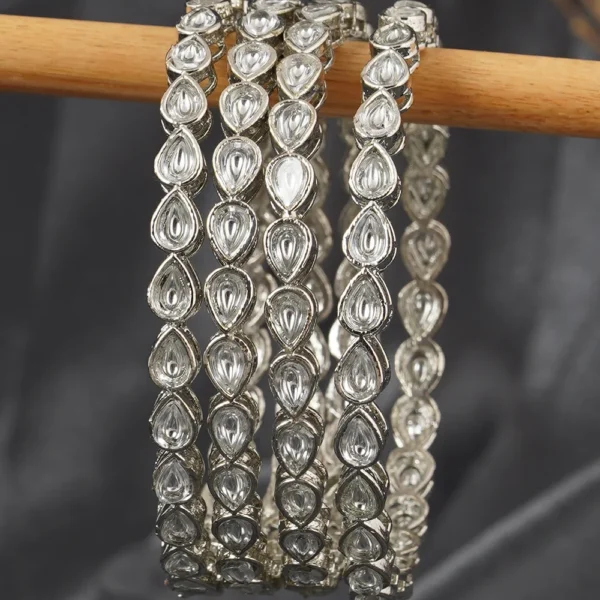 Set of 4 Silver Kundan Indian Bangles -Bellabangles - Image 3