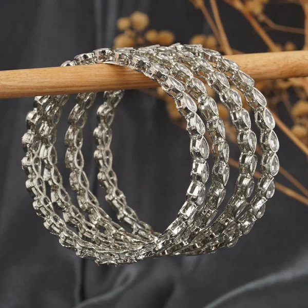 Set of 4 Silver Kundan Indian Bangles -Bellabangles - Image 2