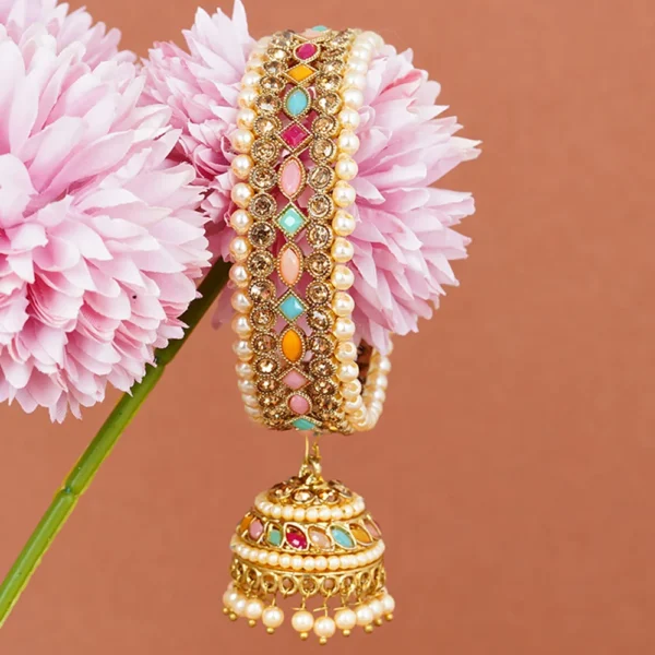 Antique Gold Stone Indian Asian Bangle Set - Image 2