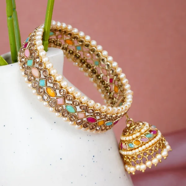 Antique Gold Stone Indian Asian Bangle Set - Image 3
