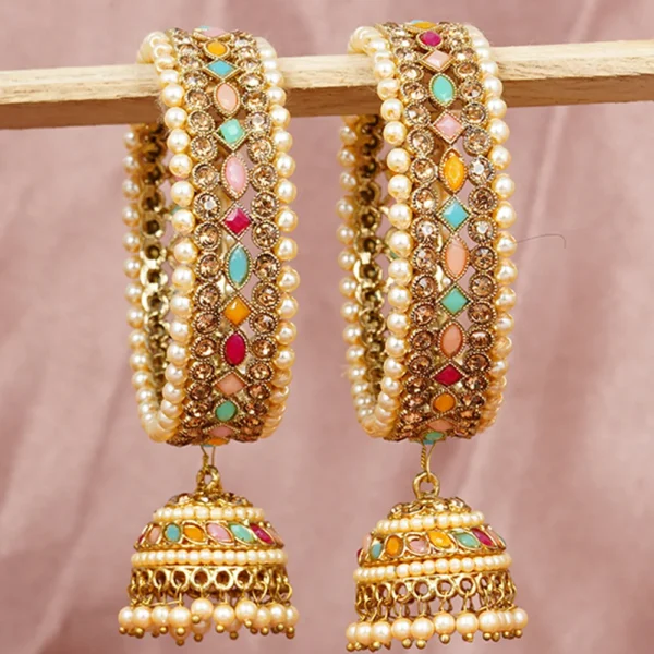 Antique Gold Stone Indian Asian Bangle Set - Image 4