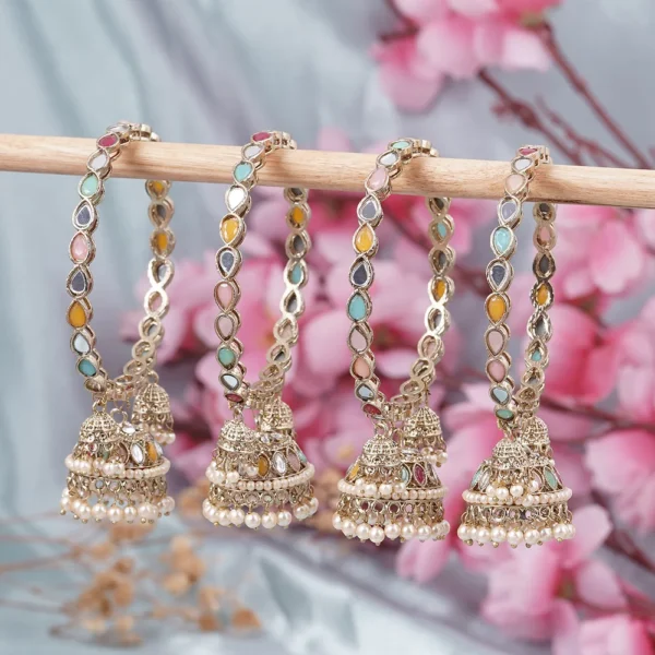 Gold-Plated Oval Shape Multicolor Stone Studded Bangles for Women - Set of 4 - Image 2