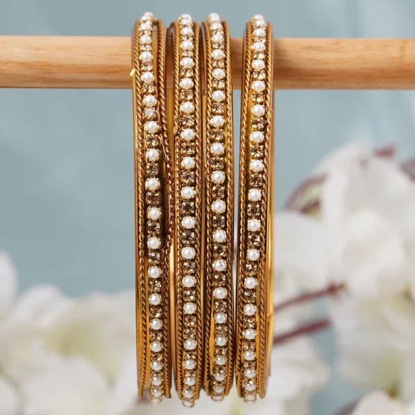 Set of 4 Antique pearl stones bangles-bellabangles - Image 2