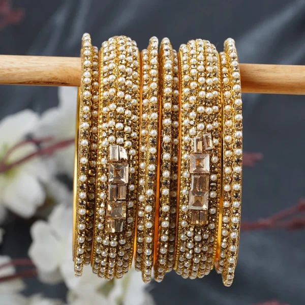 Set Of Pearl work rajasthani thandi lac bangles -bellabangles - Image 3