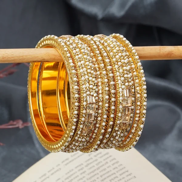 Set Of Pearl work rajasthani thandi lac bangles -bellabangles - Image 2