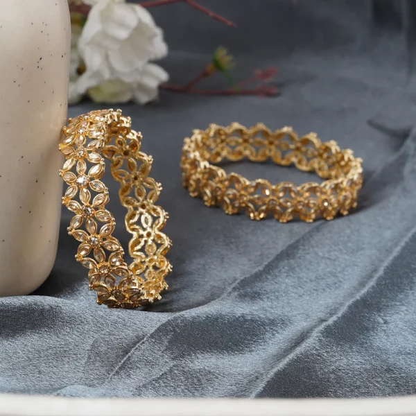 Set of 2 Gold Plated Floral Design Bangles - bellabangles - Image 4