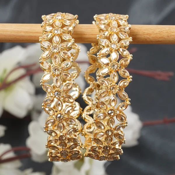 Set of 2 Gold Plated Floral Design Bangles - bellabangles - Image 3