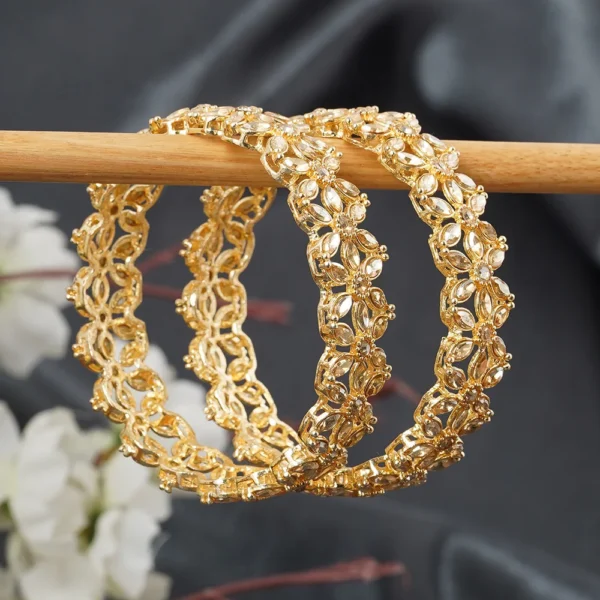 Set of 2 Gold Plated Floral Design Bangles - bellabangles - Image 2