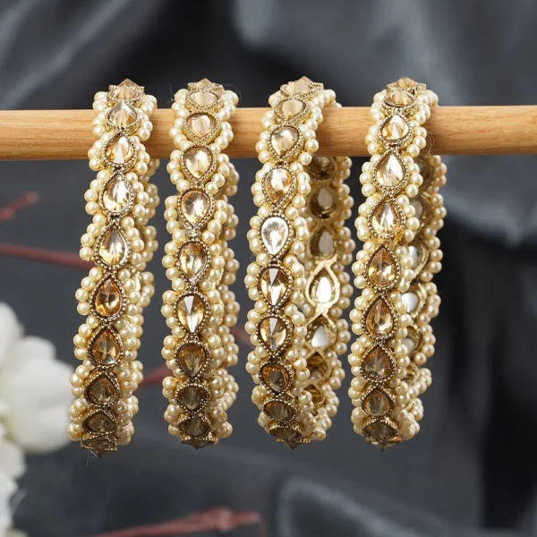 Set of 4 Pearl & Crystal Bangles -bellabangles - Image 3