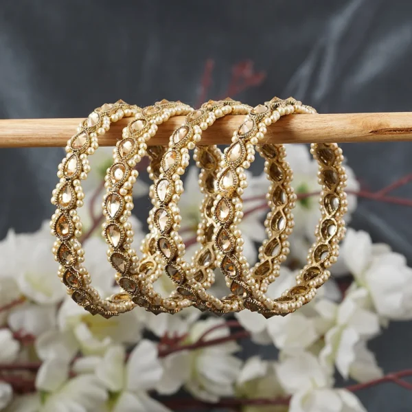 Set of 4 Pearl & Crystal Bangles -bellabangles - Image 2