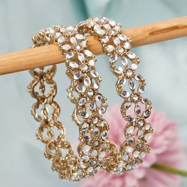 Flower Thin Antique Kundan Bangles-bellabangles - Image 2