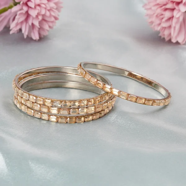 Gold Crystal Stone Daily Wear Bangles Set of 4