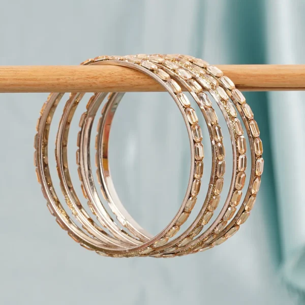 Gold Crystal Stone Daily wear Bangles Set Of 4-bellabangles - Image 2