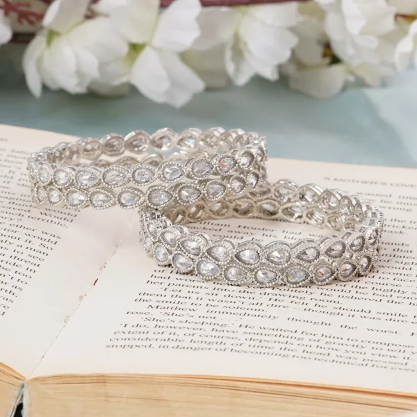 Imitation Kundan Stones Set of 4 Antique Silver Bangles