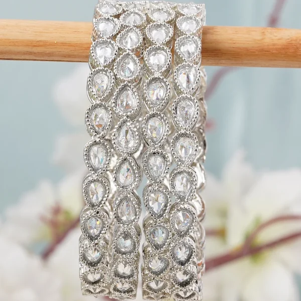 Imitation Kundan Stones set of 4 Antique Silver Bangles-bellabangles - Image 3