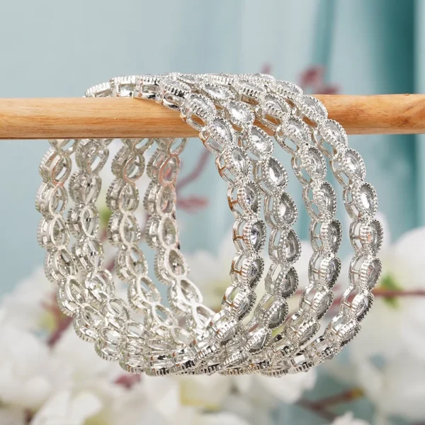 Imitation Kundan Stones set of 4 Antique Silver Bangles-bellabangles - Image 2