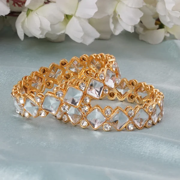 Set of 2 Gold-Plated Crystals Studded Bangles